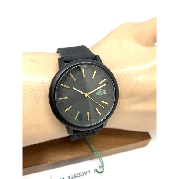 Lacoste Men's Watch 2011233 Quartz Gold Black Dial Textured Rubber Band 42mm - Picture 10 of 13